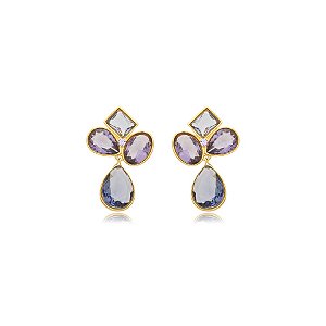 Brinco Nino Bran cristal roxo ouro semijoia