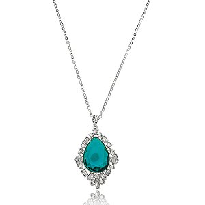 Colar Nino Bran corrente gota cristal verde ródio semijoia
