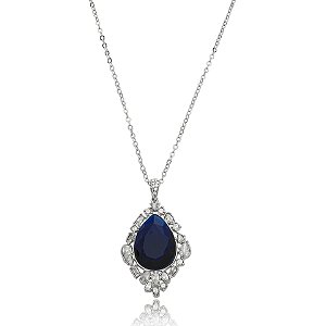 Colar Nino Bran corrente gota cristal azul marinho ródio semijoia