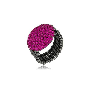 Anel ajustável Leticia Sarabia redondo cristal fucshia grafite