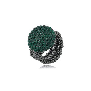 Anel ajustável Leticia Sarabia redondo cristal verde emerald grafite A37.1