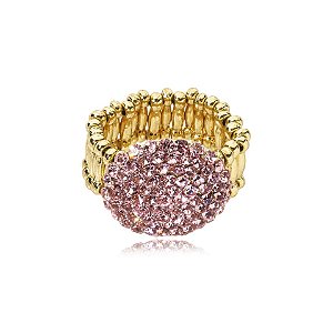 Anel ajustável Leticia Sarabia redondo cristal rosa claro light rose dourado A37.1