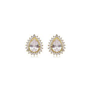Brinco gota zircônia cristal ouro semijoia