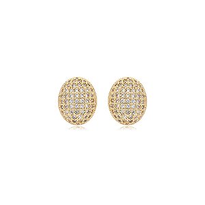 Brinco oval zircônia ouro semijoia