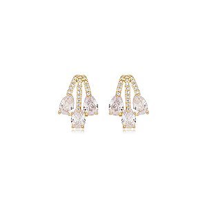 Brinco gotinhas zircônia cristal ouro semijoia