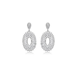 Brinco oval zircônia cristal ródio semijoia