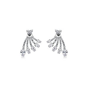 Brinco ear jacket coração zircônia cristal ródio semijoia