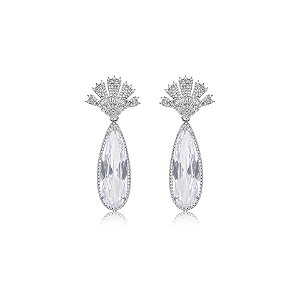 Brinco leque gota zircônia cristal ródio semijoia 63 JBC 16188