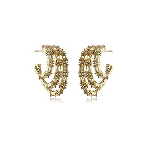 Brinco 3 aros zircônia bege ouro semijoia BA 4461