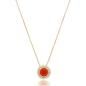 Colar zircônia cristal fusion laranja ouro semijoia