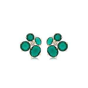 Brinco cristais verde ouro semijoia BA 4836