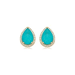 Brinco gota zircônia cristal fusion turmalina azul ouro semijoia BA 4841