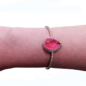 Bracelete gota zircônia cristal fusion rosa ouro semijoia 855