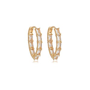 Brinco argolinha v cristais ouro semijoia 22a05033