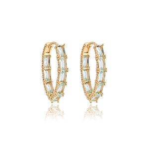 Brinco argolinha v cristais azul claro ouro semijoia 22a05033