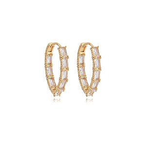 Brinco argolinha v cristais rosa claro ouro semijoia 22a05033