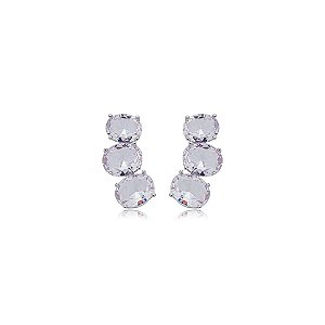 Brinco ear cuff cristais ovais rosa ródio semijoia 22a04035