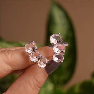 Brinco ear cuff cristais ovais rosa ródio semijoia 22a04035