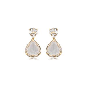 Brinco gota zircônia cristal ouro semijoia 22a05029