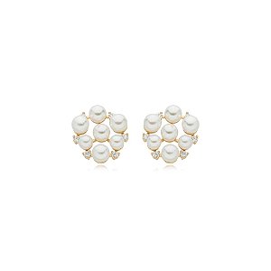 Brinco pérolas zircônias ouro semijoia