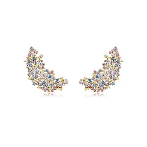 Brinco ear cuff zircônia colorida ouro semijoia