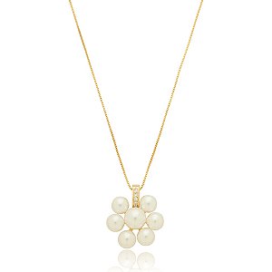 Colar pérola zircônia ouro semijoia