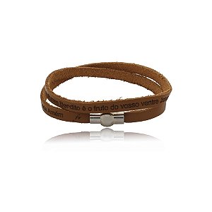 Pulseira Fernanda Villela couro caramelo oração Ave Maria