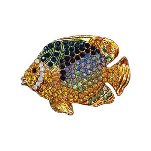 Broche magnético peixe cristais amarelo