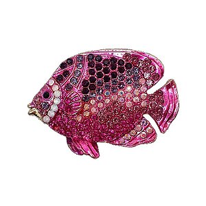 Broche magnético peixe cristais rosa