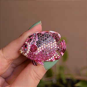 Broche magnético peixe cristais rosa