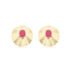Brinco chapado cristal rosa ouro semijoia