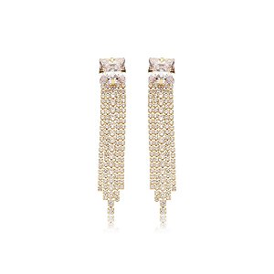 Brinco franja zircônia cristal ouro semijoia E220518
