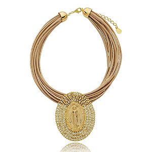 Colar Lázara Design couro sintético Nossa Senhora das Graças
