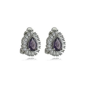 Brinco pressão gota zircônia roxo ródio semijoia