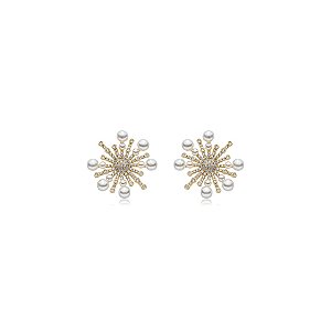 Brinco pérolas zircônias ouro semijoia TZ-220415