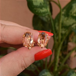 Brinco pressão oval cristal topázio ouro semijoia 4921005