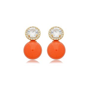 Brinco bola laranja zircônia cristal ouro semijoia BA4959