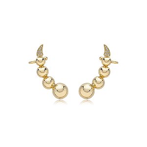 Brinco ear cuff meia esferas zircônia ouro semijoia BA 4945