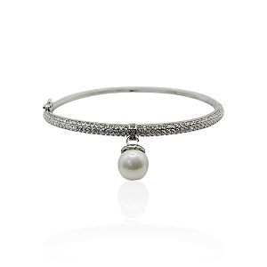 Bracelete zircônia pérola ródio semijoia