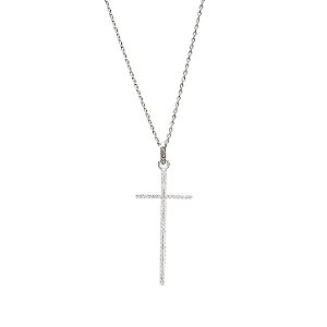 Colar crucifixo palito zircônia ródio semijoia