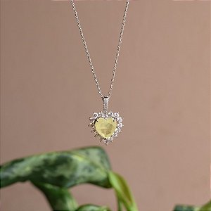 Colar coração zircônia cristal fusion amarelo ródio semijoia