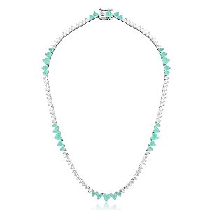 Colar curto zircônia coração cristal fusion esmeralda colombiana ródio semijoia