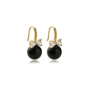 Brinco gancho laço zircônia bola preto ouro semijoia BA4920