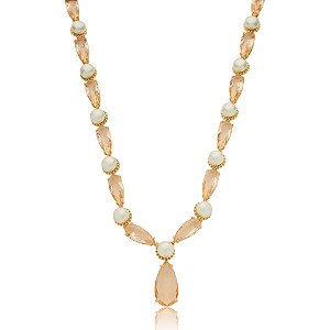 Colar cristal topázio pérola ouro semijoia XL 2197