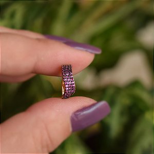 Piercing de encaixe individual ondulado zircônia pink ouro semijoia BA 5051