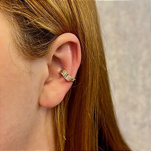 Piercing de encaixe individual ondulado zircônia colorida ouro semijoia BA 5051