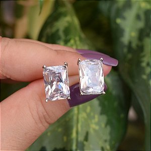 Brinco retangular cristal ródio semijoia BA 5065