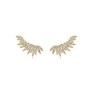 Brinco ear cuff asas zircônia ouro semijoia BA5052