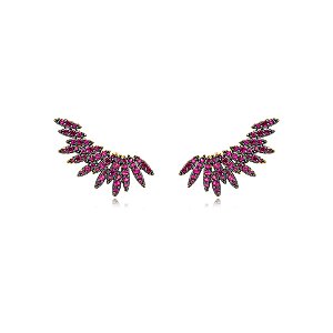 Brinco ear cuff asas zircônia pink ouro semijoia BA 5052