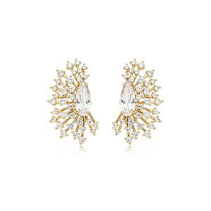 Brinco gota zircônia ouro semijoia BA5063